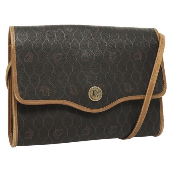 DIOR Honeycomb Canvas Shoulder Bag Pvc Black Gold - Picture 1 of 12